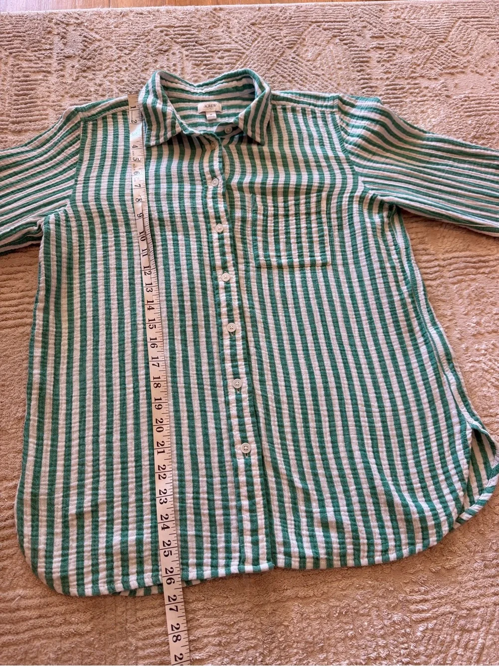 J.Crew Green White Striped Cotton Button Down Shirt Size Medium